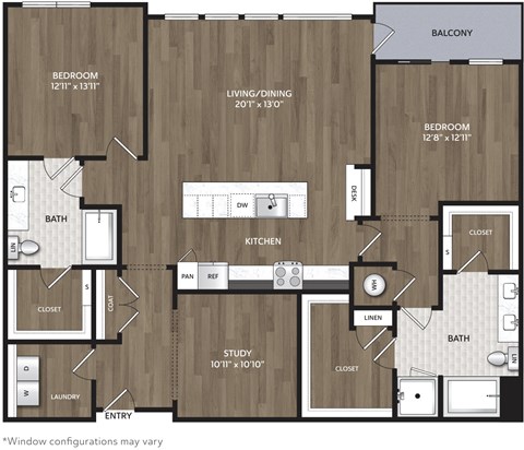 Floor plan for 2 beds, 2 baths, 1615 sqft